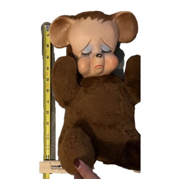 READ Vintage Knickerbocker Pouting Bear Plush Sad Plastic Face Doll 1959 12x11 - Picture 9 of 10